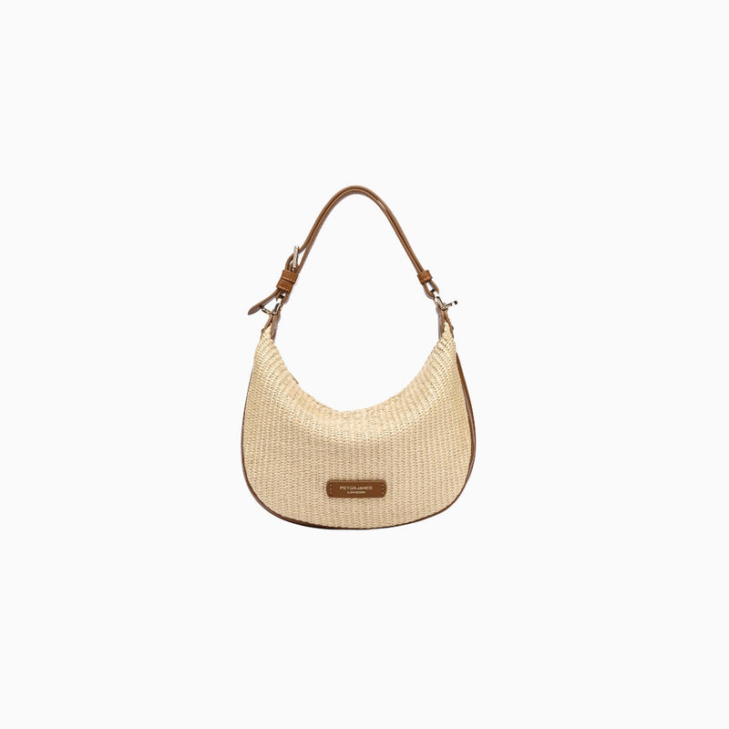 Lennox Straw Hobo: Beige with Brown Straps