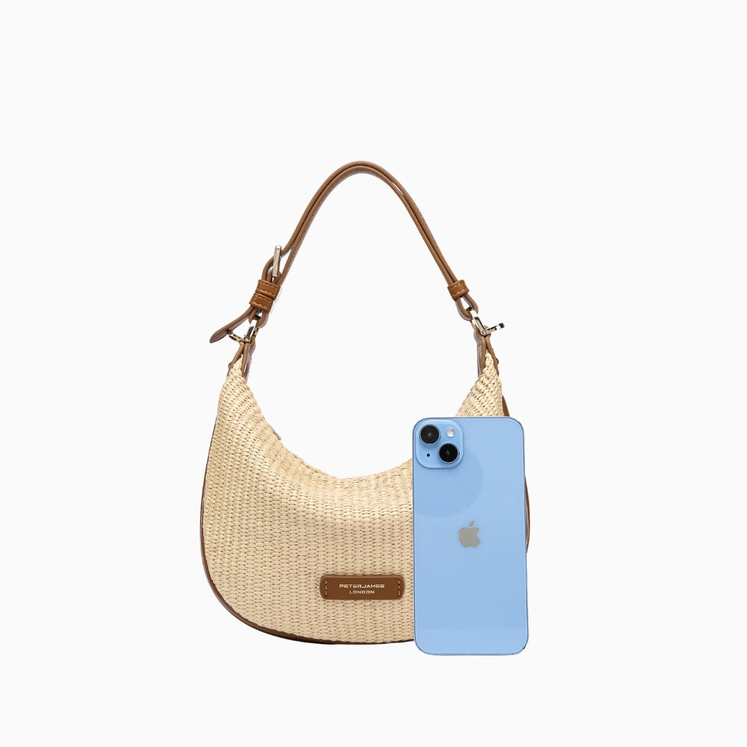 Lennox Straw Hobo: Beige with Brown Straps