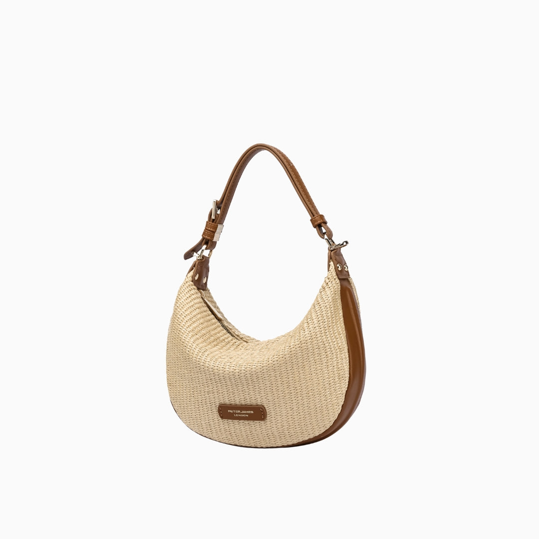 Lennox Straw Hobo: Beige with Brown Straps
