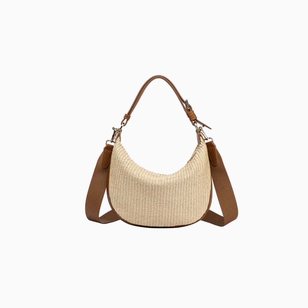 Lennox Straw Hobo: Beige with Brown Straps