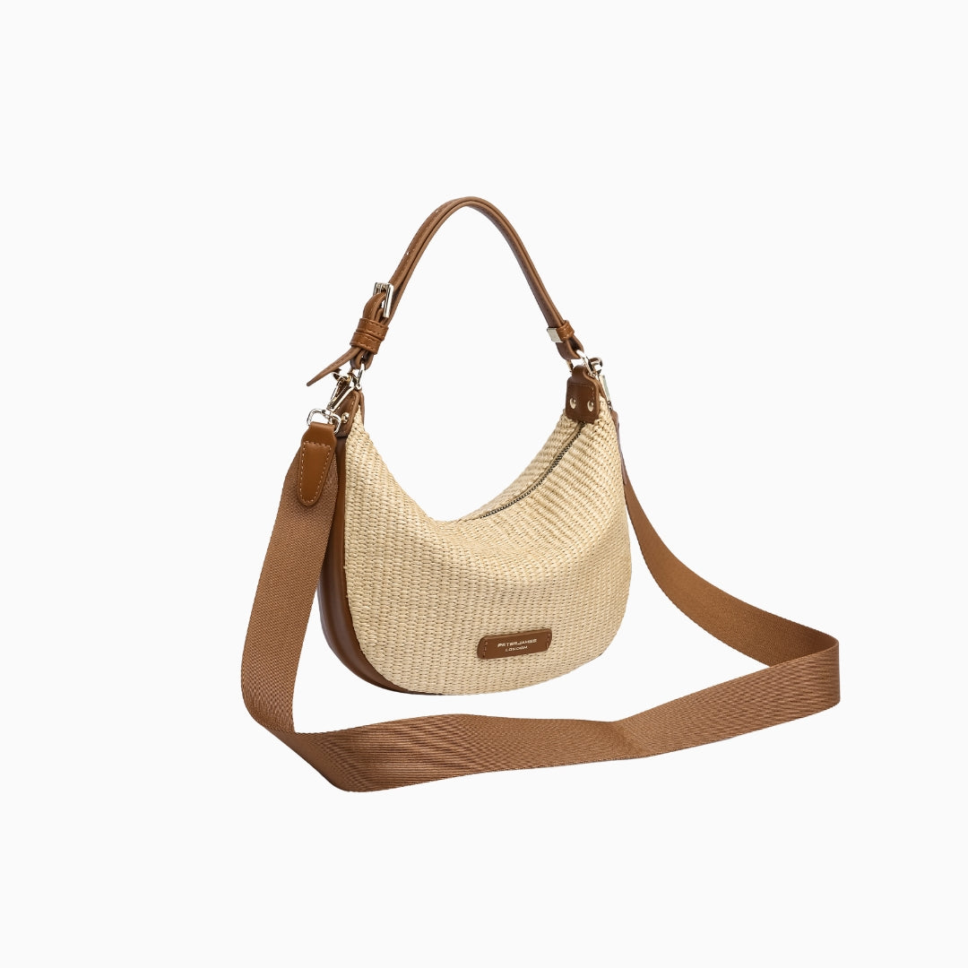 Lennox Straw Hobo: Beige with Brown Straps