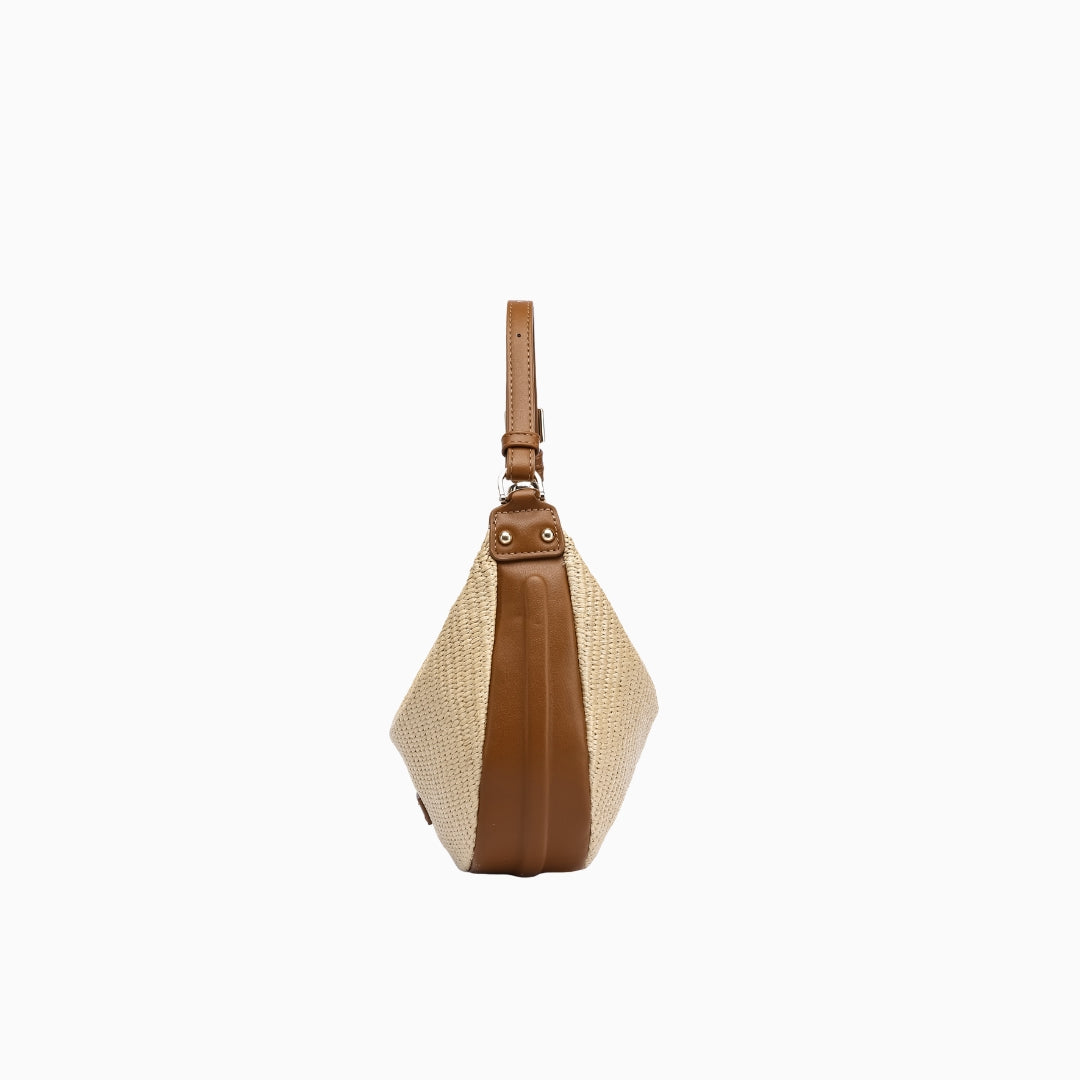 Lennox Straw Hobo: Beige with Brown Straps