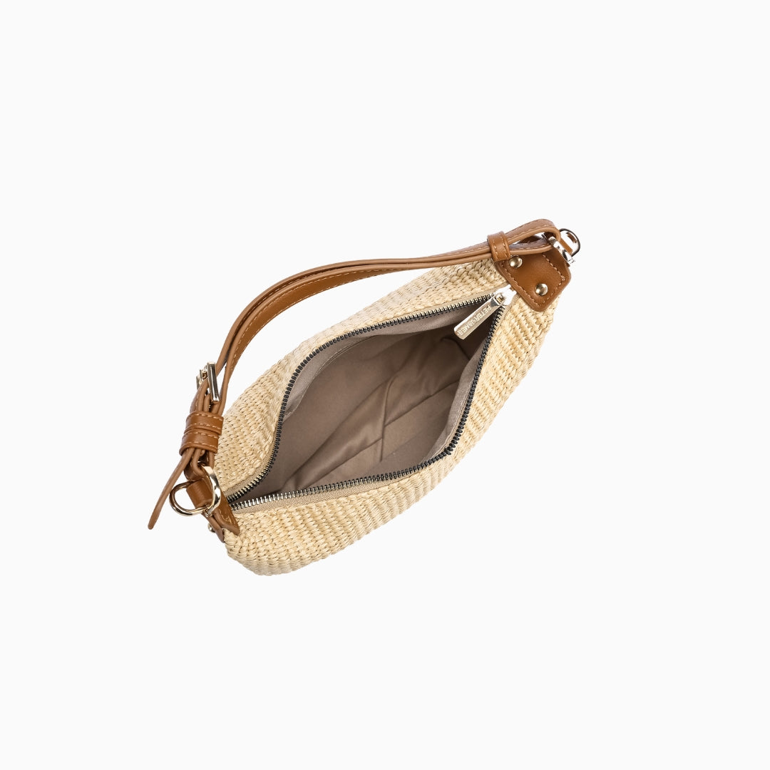 Lennox Straw Hobo: Beige with Brown Straps