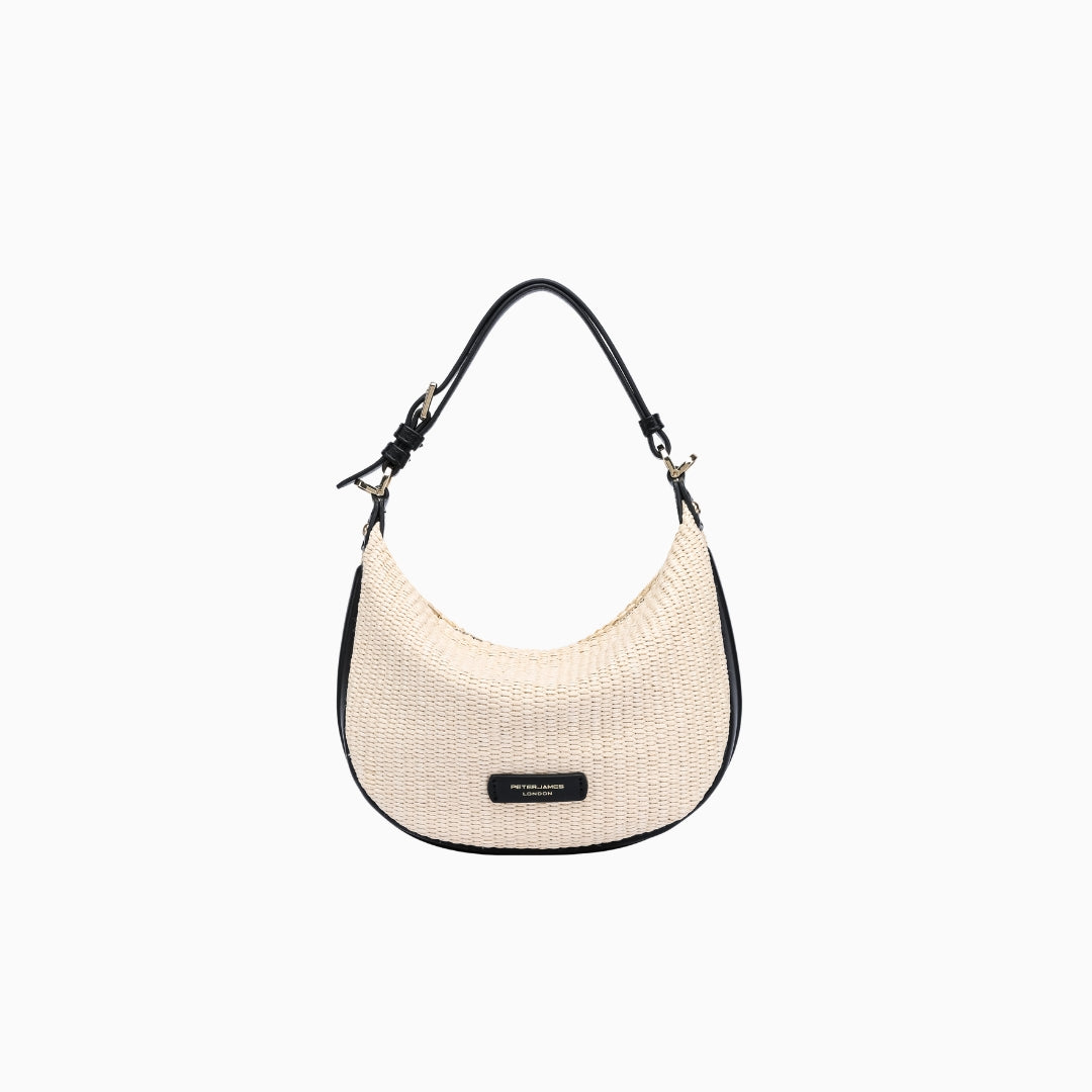 Lennox Straw Hobo: Beige with Black Straps