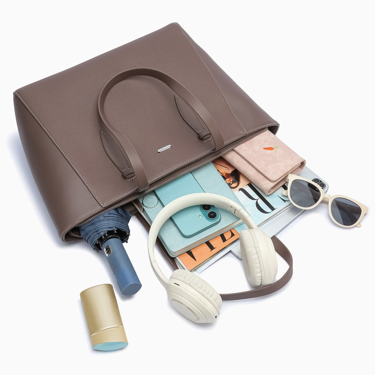 Egerton Pebbled Tote: Brown, view 10